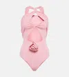 Magda Butrym Cutout Jersey Bodysuit W/ Flower In Pink