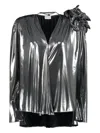 Magda Butrym Jersey Blouse With Rose Applique In Metallic