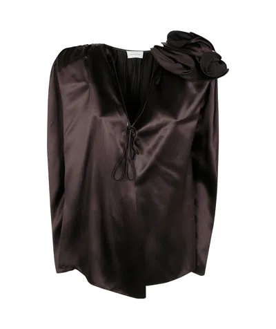 Magda Butrym Classic Silk Blouse With Application In Brown