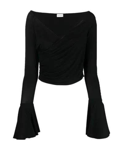 Magda Butrym V-neck Long-sleeved Blouse In Black