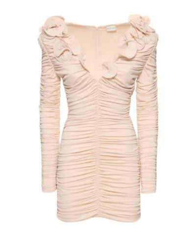 Magda Butrym V-neck Pleated Mini Dress In Neutral