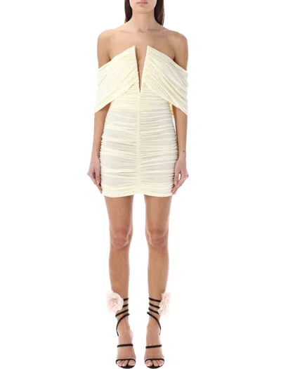 Magda Butrym Draped Off-shoulder Minidress In Beige