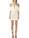 Magda Butrym Draped Off-shoulder Minidress In Beige