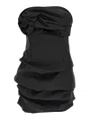 Magda Butrym Off-the-shoulder Black Mini Dress With Floral Accent In Black