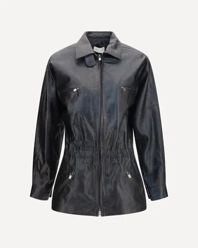 Magda Butrym Vintage Leather Jacket With Drawstring In Blue