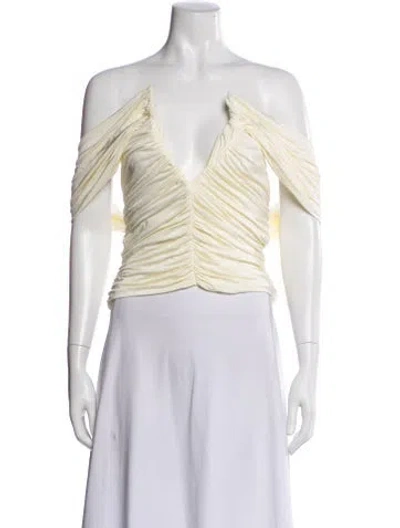 Pre-owned Magda Butrym Virgin Wool V-neck Top In Neutral