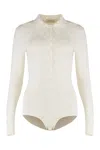 Magda Butrym Long-sleeve Tricot Polo Bodysuit In White