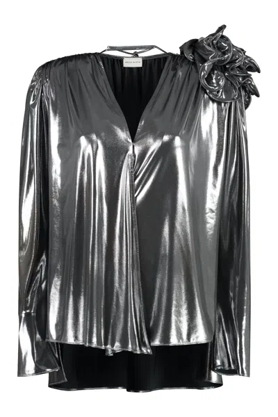 Magda Butrym V-neck Blouse In Silver