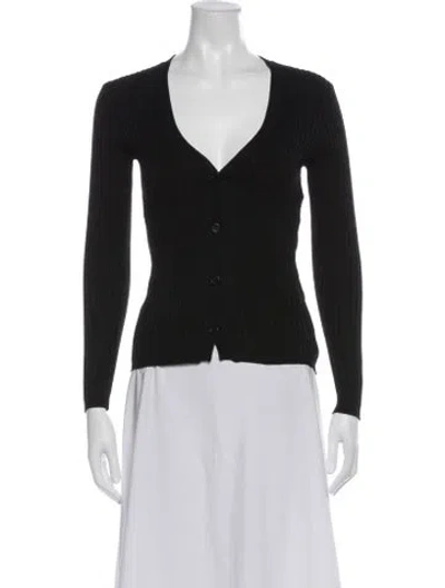 Pre-owned Magda Butrym V-neck Long Sleeve Button-up Top In Black