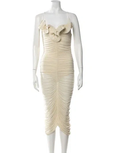 Pre-owned Magda Butrym V-neck Midi Length Dress In Neutrals