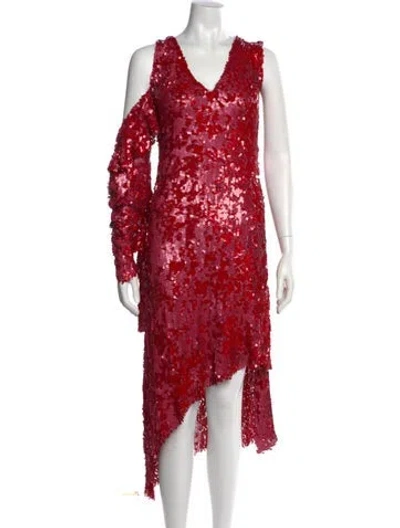 Pre-owned Magda Butrym V-neck Midi Length Dress In Red