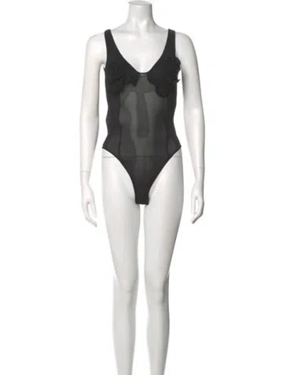 Pre-owned Magda Butrym V-neck Sleeveless Bodysuit In Gray