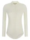 Magda Butrym Long-sleeve Tricot Polo Bodysuit In Purple