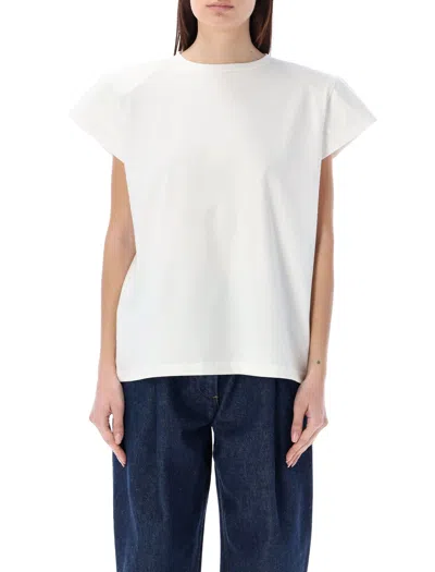 MAGDA BUTRYM WHITE COTTON T-SHIRT WITH EMBROIDERED LOGO AND PADDED SHOULDERS