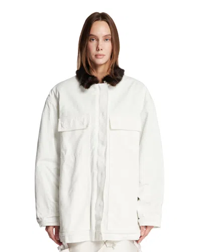 Magda Butrym White Denim Jacket With Faux Fur