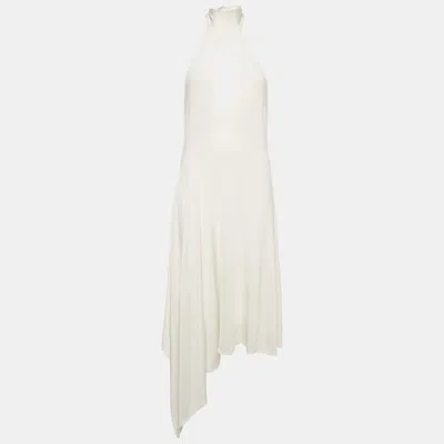 Pre-owned Magda Butrym White Draped Jersey Asymmetric Midi Dress S