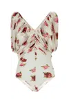 Magda Butrym Draped Sleeves Floral Pattern Bodysuit In White