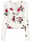 MAGDA BUTRYM WHITE ROSE-PRINT RUCHED TOP