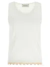 Magda Butrym Lace Trim Ribbed Texture Scoop Neck Top In White