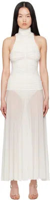 Magda Butrym Ruched Sheer High-neck Maxi Dress In White