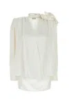 Magda Butrym Satin Blouse With Padded Shoulders And Draped Detail In White