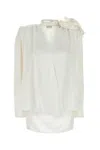 Magda Butrym Satin Blouse With Padded Shoulders And Draped Detail In Cream