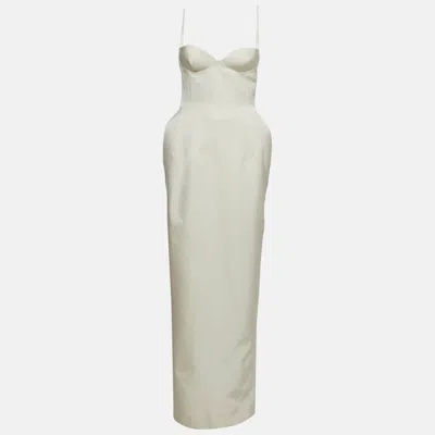Pre-owned Magda Butrym White Silk Satin Padded Slit Maxi Dress S