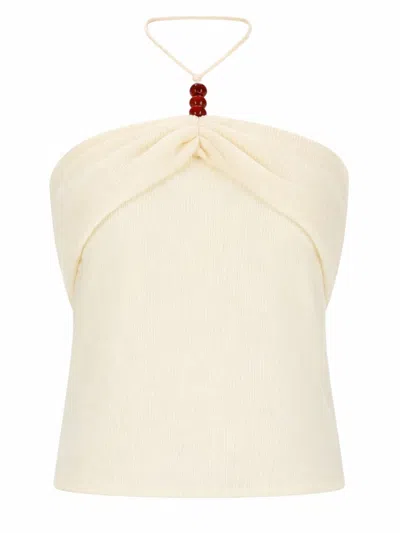 Magda Butrym White Solid Halter Neck Top In Neutral