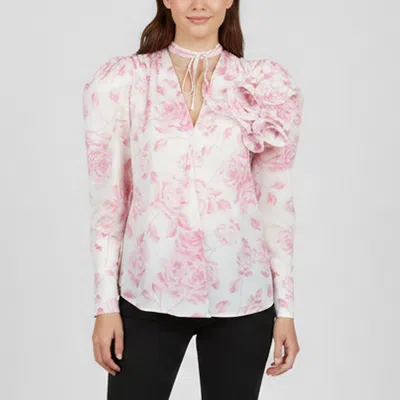 Pre-owned Magda Butrym White/pink Floral Print Crepe Blouse S