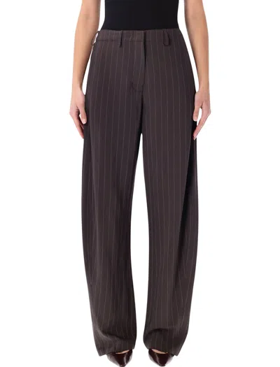Magda Butrym Wide-leg Pinstripe Trousers In Dark Brown