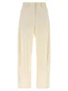 Magda Butrym Wide Leg Stretch Cotton Trousers With Asymmetric Stitching In Neutral