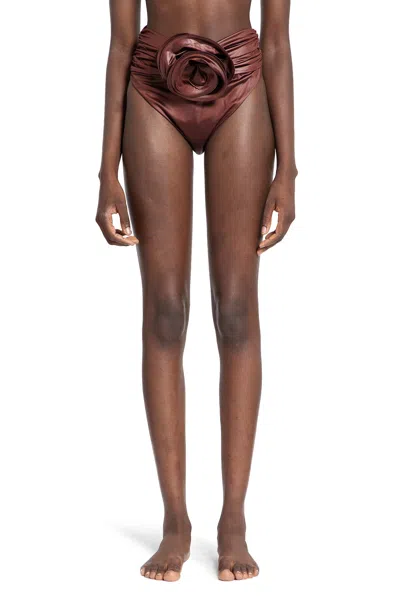 Magda Butrym Floral-appliqué High-rise Bikini Bottom In Brown