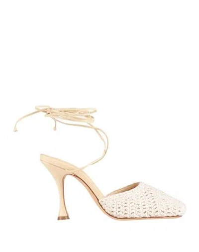 Magda Butrym Woman Sandals Cream Size 6 Cotton, Leather In White