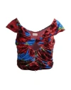 Magda Butrym Floral Patterned Velvet Crop Top With Cut-out Detail In Red