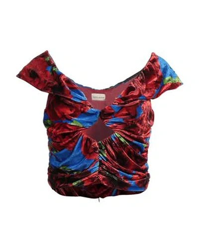 Magda Butrym Floral Patterned Velvet Crop Top With Cut-out Detail In Red
