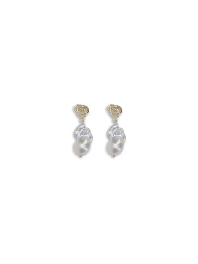 Magda Butrym Women Baroque Pearl Drop Earrings With A Rose Stud In Multi