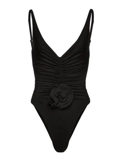 Magda Butrym Women Black Ruffled Flower Swimsuit