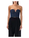 Magda Butrym Cropped Cotton Denim Corset Top In Navy