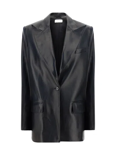 Magda Butrym Women Leather Blazer Jacket In Black