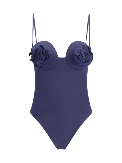 Magda Butrym Women One-piece Swimsuit With Rose Detail In Blue