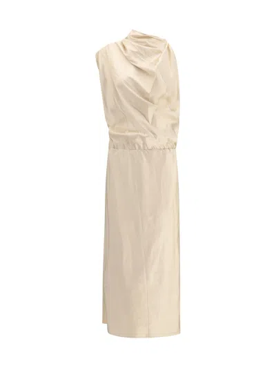 Magda Butrym Women Satin Long Dress In Brown