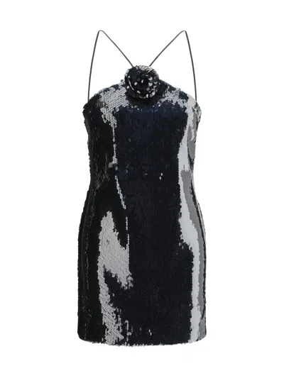Magda Butrym Floral-appliqué Sequined Minidress In Black