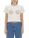 Magda Butrym Cropped Cotton T-shirt With Unique Front Embroidery In White