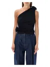 Magda Butrym Jersey One Shoulder Flower Top In Black