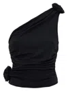 Magda Butrym Jersey One Shoulder Flower Top In Black