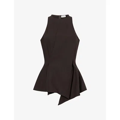 Magda Butrym Womens Asymmetric Pleated Sleeveless Wool Top Brown