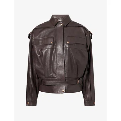Magda Butrym Womens Belted Patch-pocket Leather Jacket Brown