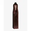 Magda Butrym Womens Brown Halterneck Flower-appliqué Woven Gown In Brown