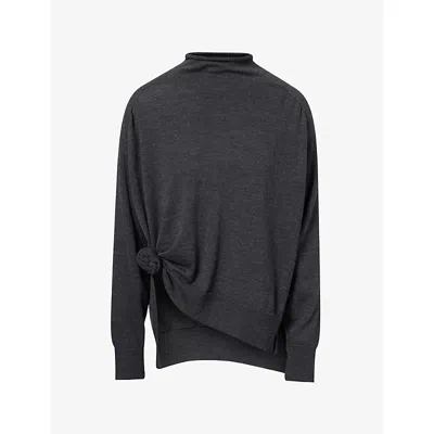 Magda Butrym Womens Floral-trim Wool Jumper Grey In Black
