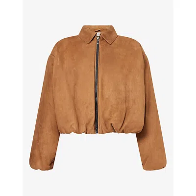 Magda Butrym Womens  Cropped Elasticated-hem Suede Jacket In Brown